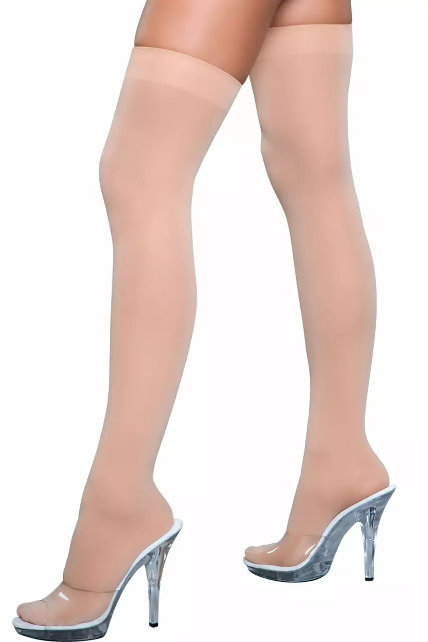 Be Wicked Light Beige Opaque Thigh Highs 2 Be Wicked Light Beige Opaque Thigh Highs - Image 2