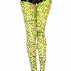 MUSIC LEGS Neon Cutout Leopard Print Tights