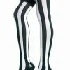 MUSIC LEGS Black And White Opaque Striped Thigh Highs