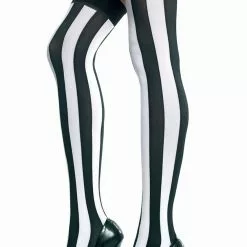 MUSIC LEGS Black And White Opaque Striped Thigh Highs