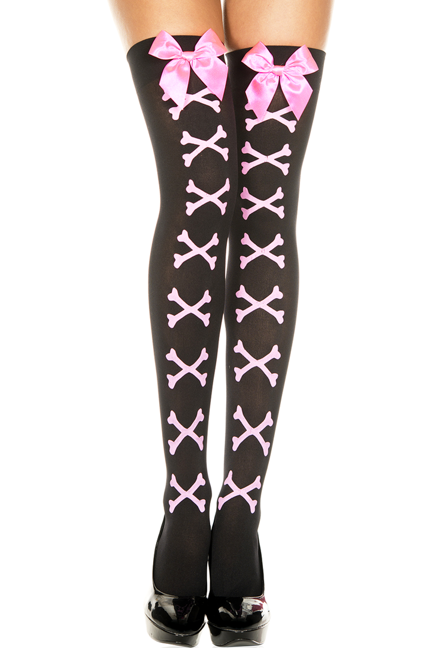 MUSIC LEGS Cross Bone With Bows Thigh High Stockings 1 MUSIC LEGS Cross Bone With Bows Thigh High Stockings