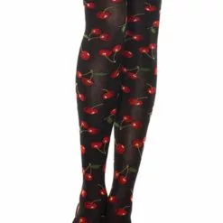 MUSIC LEGS Cherry Print Black Thigh High