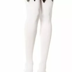 MUSIC LEGS White Thigh High Stockings With Black Bows