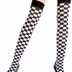 MUSIC LEGS Checker Print Thigh High Stockings
