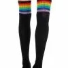 MUSIC LEGS Black Thigh High Sock Stockings With Rainbow Stripes