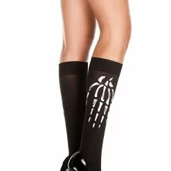 MUSIC LEGS Skeleton Print Spandex Knee High