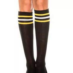 MUSIC LEGS Black, Yellow, And White Striped Knee Highs