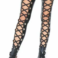 LEG AVENUE Wet Look Lace Up Footless Thigh Highs