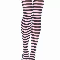 LEG AVENUE Black And Baby Pink Striped Pantyhose