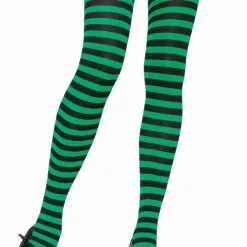 LEG AVENUE Black And Kelly Green Striped Pantyhose
