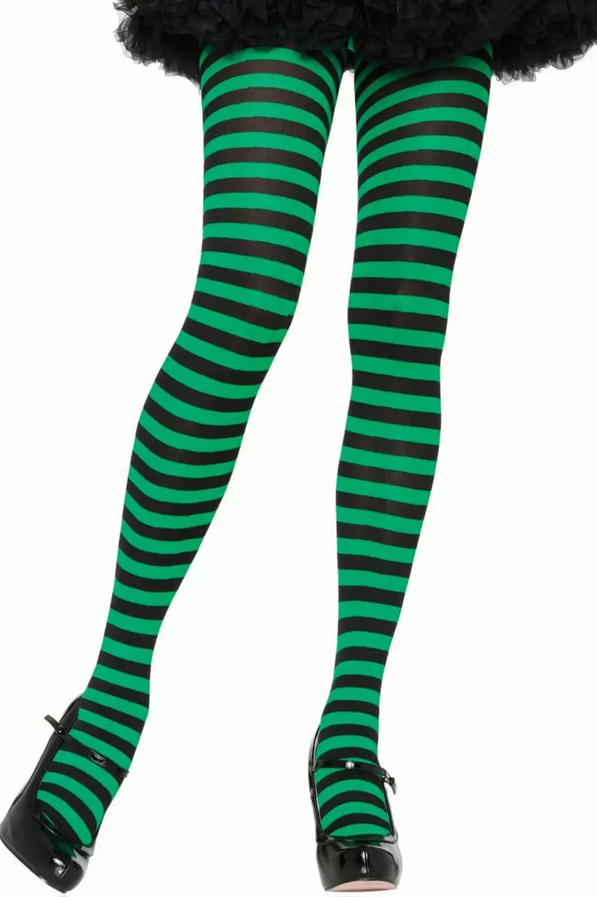 LEG AVENUE Black And Kelly Green Striped Pantyhose 1 LEG AVENUE Black And Kelly Green Striped Pantyhose