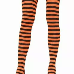 LEG AVENUE Black And Orange Striped Pantyhose