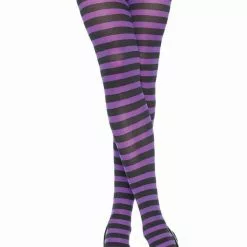 LEG AVENUE Black And Purple Striped Pantyhose