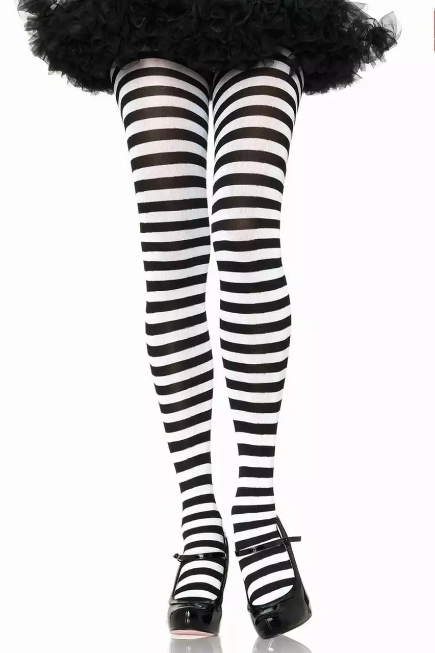 LEG AVENUE Black & White Striped Pantyhose 1 LEG AVENUE Black & White Striped Pantyhose