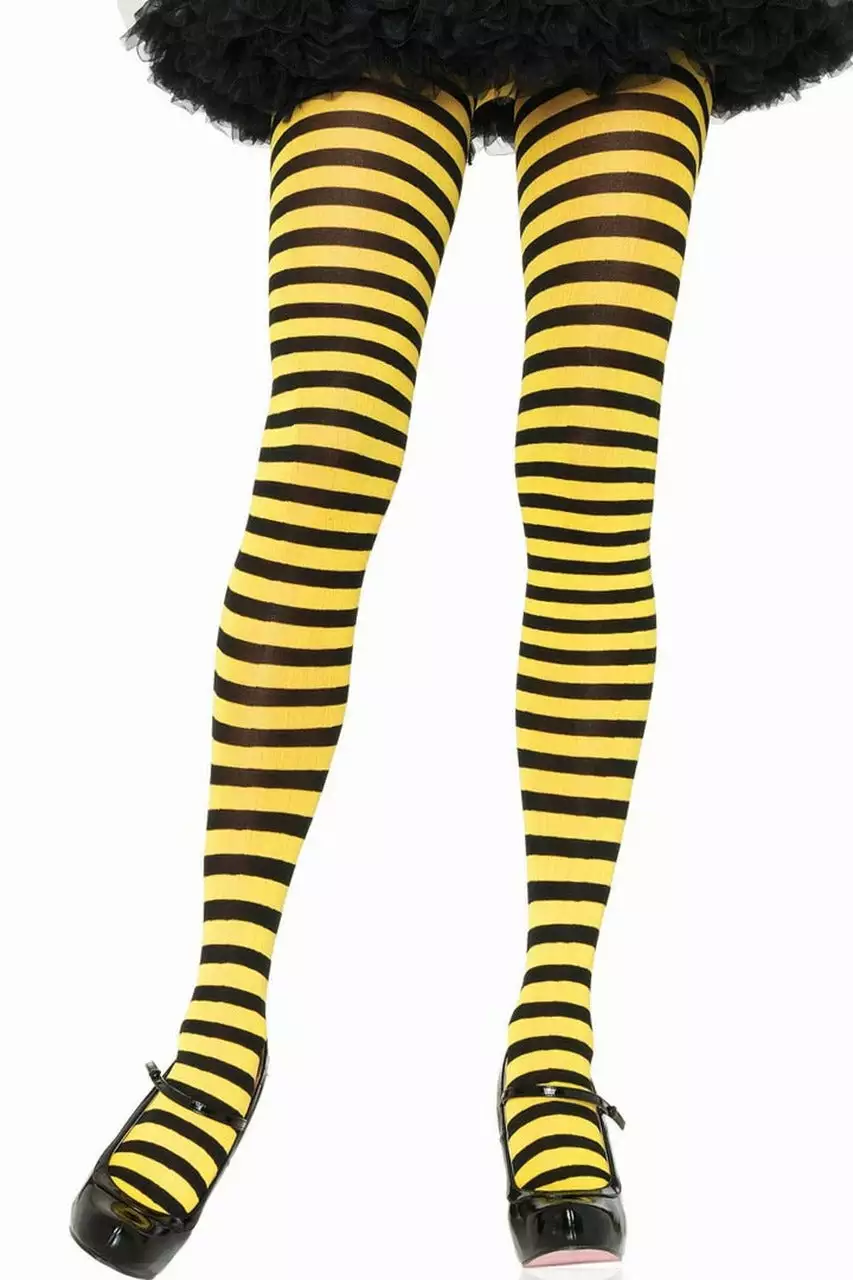 LEG AVENUE Black And Yellow Striped Pantyhose 1 LEG AVENUE Black And Yellow Striped Pantyhose