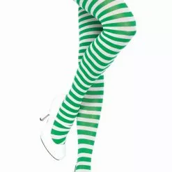 LEG AVENUE White And Kelly Green Striped Pantyhose