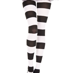 MUSIC LEGS Black And White Wide Striped Pantyhose