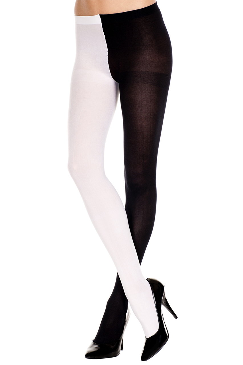 MUSIC LEGS Black And White Opaque Jester Pantyhose 1 MUSIC LEGS Black And White Opaque Jester Pantyhose