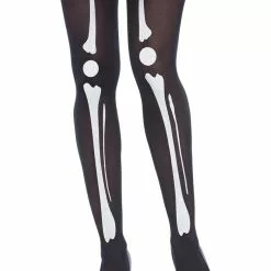 LEG AVENUE Black Skeleton Print Pantyhose