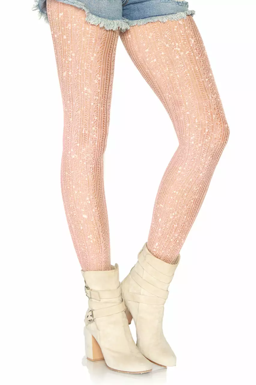LEG AVENUE Rose Gold Shimmer Spandex Crochet Tights 1 LEG AVENUE Rose Gold Shimmer Spandex Crochet Tights