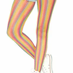 LEG AVENUE Rainbow Striped Fishnet Pantyhose Tights