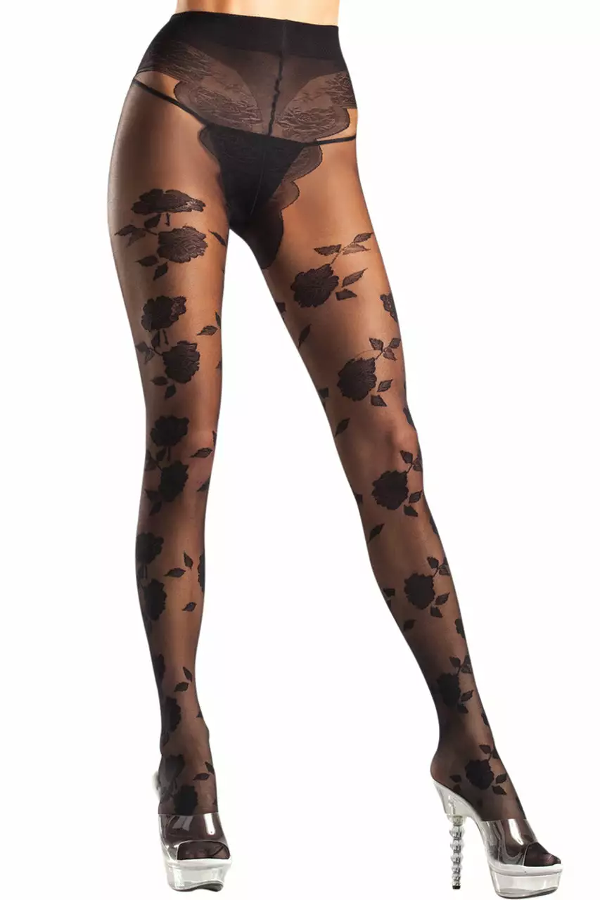 Be Wicked Elegant Rose Pattern Opaque Pantyhose 1 Be Wicked Elegant Rose Pattern Opaque Pantyhose