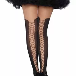 Dreamgirl Faux Laceup Boot Pantyhose 8 Dreamgirl Faux Laceup Boot Pantyhose -Stockings Shop D0220H Nude Black Back 29907
