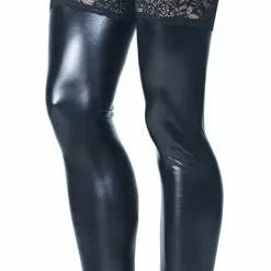 Coquette Lace Up Ribbon Wet Look Thigh High Stockings -Stockings Shop D1792 FRONT 48335