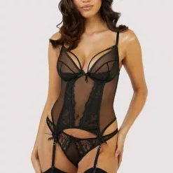 Playful Promises Fallon Basque -Stockings Shop FallonBlackLaceAndMeshBasque Mayfair Stockings 18