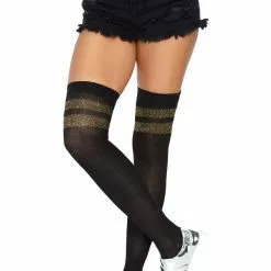 LEG AVENUE Ribbed Athletic Thigh Highs -Stockings Shop L6919 black gold front2 99470