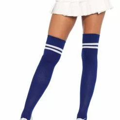LEG AVENUE Ribbed Athletic Thigh Highs -Stockings Shop L6919 blue front 90067
