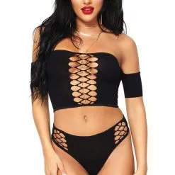 LEG AVENUE Opaque Crop Top And Thong