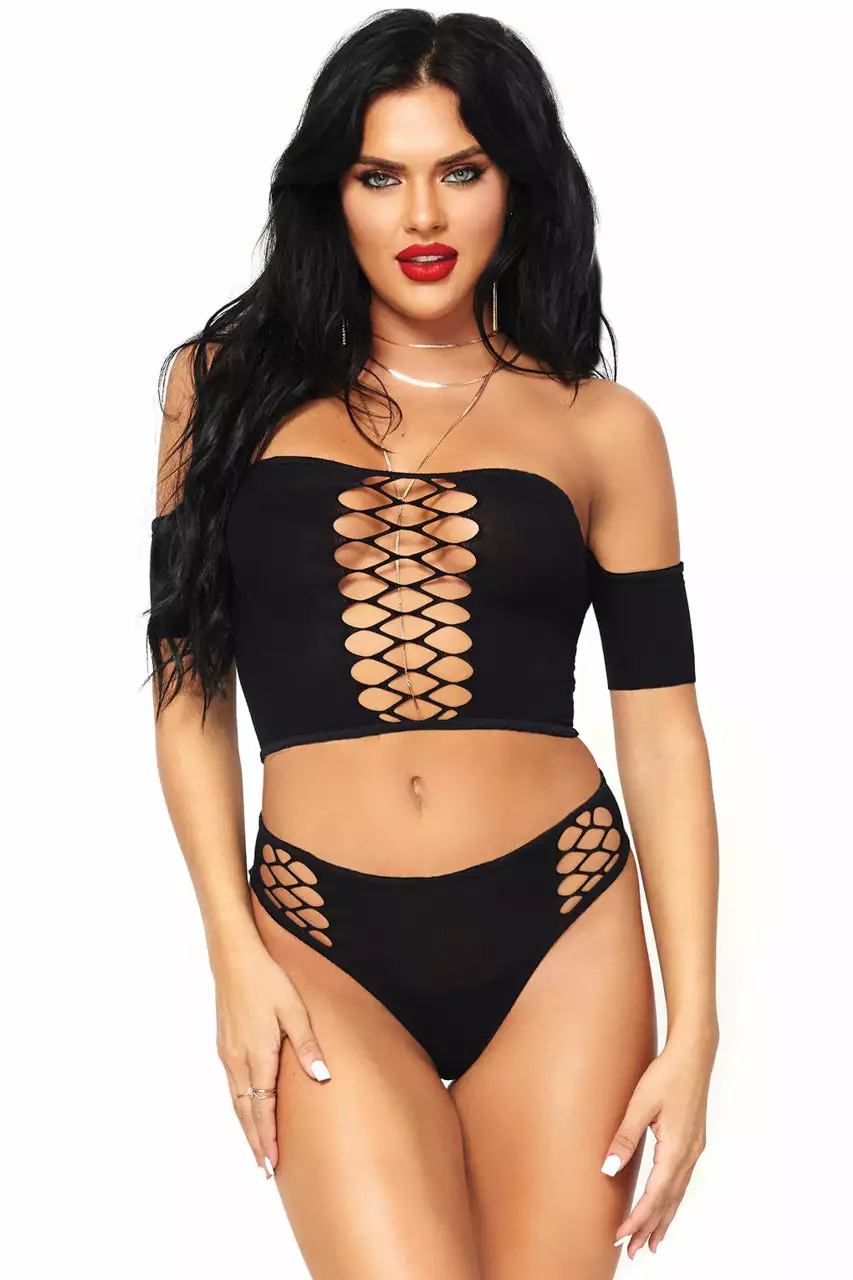 LEG AVENUE Opaque Crop Top And Thong 1 LEG AVENUE Opaque Crop Top And Thong
