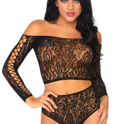 LEG AVENUE Seamless Patterned Crop Top And Panty -Stockings Shop L86793 01 001 74109 3044565c 11a1 48e5 9859 11d723ad033b