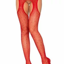 LEG AVENUE Rhinestone Suspender Pantyhose
