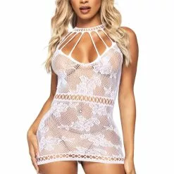 LEG AVENUE Seamless Strappy Bust Chemise -Stockings Shop LA86127 white front 4