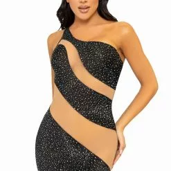 LEG AVENUE Glam Vibe Rhinestone Chemise 6 LEG AVENUE Glam Vibe Rhinestone Chemise -Stockings Shop LA86135 black nude front 1