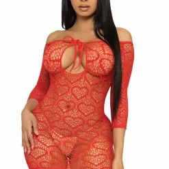 LEG AVENUE Heart Breaker Seamless Chemise -Stockings Shop LA86137 red front