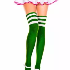 MUSIC LEGS Athletic Striped Thigh Highs -Stockings Shop ML4245 HuntergreenWhite 33766