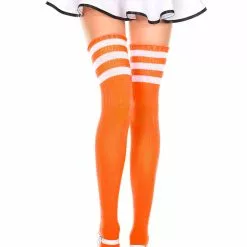 MUSIC LEGS Athletic Striped Thigh Highs -Stockings Shop ML4245 NeonorangeWhite 93983