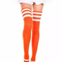 MUSIC LEGS Athletic Striped Thigh Highs -Stockings Shop ML4245 OrangeWhite 79521