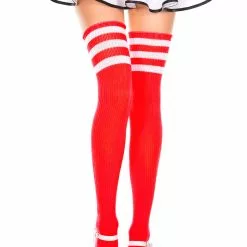 MUSIC LEGS Athletic Striped Thigh Highs -Stockings Shop ML4245 RedWhite 48616