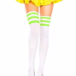 MUSIC LEGS Athletic Striped Thigh Highs -Stockings Shop ML4245 WhiteNeongreen 21636