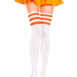 MUSIC LEGS Athletic Striped Thigh Highs -Stockings Shop ML4245 WhiteOrange 95660
