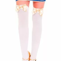 MUSIC LEGS Bow Top Thigh Highs 39 MUSIC LEGS Bow Top Thigh Highs -Stockings Shop ML4742 WhiteGold 04489