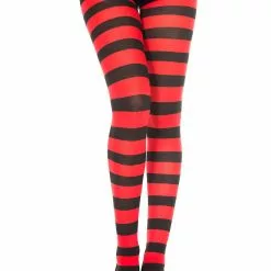 MUSIC LEGS Striped Tights -Stockings Shop ML7419 BlackRed 89363