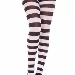 MUSIC LEGS Striped Tights -Stockings Shop ML7419 BlackWhite 50878
