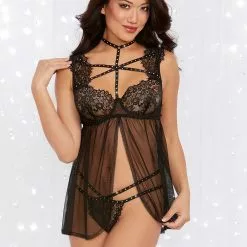 Dreamgirl Black Studded Babydoll And Thong -Stockings Shop Mayfair Stockings12351 Black Front 6