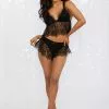 Dreamgirl Black Velvet And Lace Chemise And Knicker Set