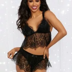 Dreamgirl Black Velvet And Lace Chemise And Knicker Set 7 Dreamgirl Black Velvet And Lace Chemise And Knicker Set -Stockings Shop Mayfair Stockings12352 Black Front 12